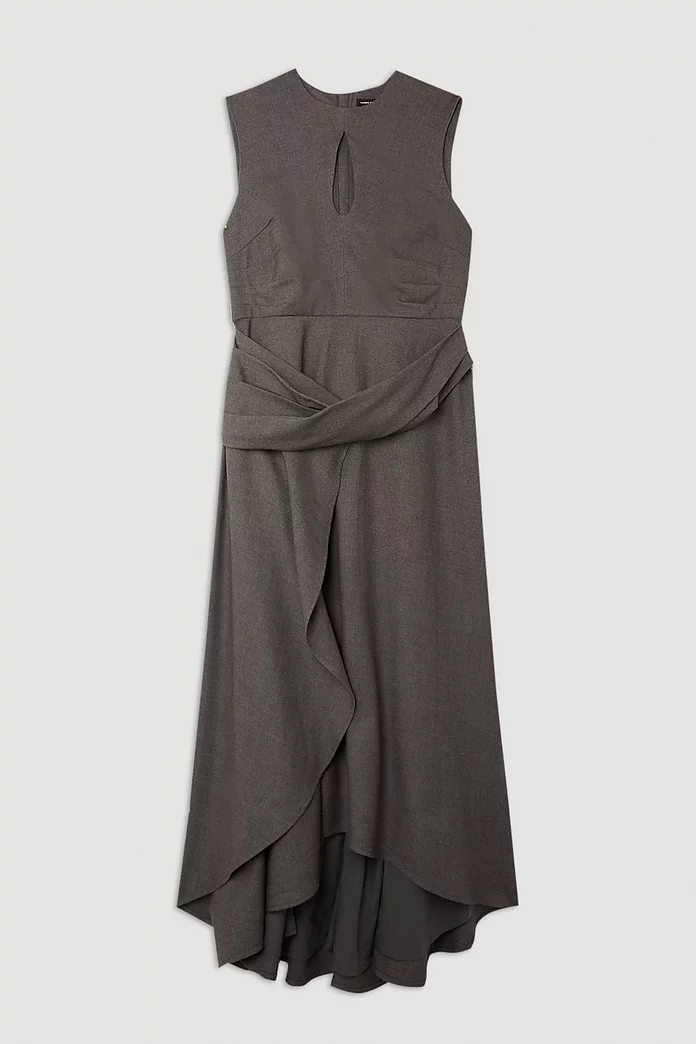 Grey Marl Woven Wool Mix Keyhole Midi Dress | Karen Millen Grey Marl Woven Wool Mix Keyhole Midi Dress | Karen Millen